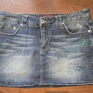 Denim and turquoise skirt